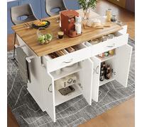 Rolling Kitchen Island Storage Trolley Large Cabinet 2 Drawers Adjustable Shelf Spice & Towel Rack Sideboard Cart Dining Room nizer White Kitchen Furniture
