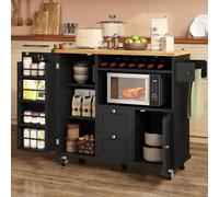 Rolling Kitchen Island with Storage Cabinet, 41.3'' Width Kitchen Cart with Desktop Drop Leaf Countertop, Portable Mobile Kitchen Island with Towel Rack, Spice Rack Shelf and Lockable Wheels, Black