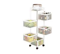 Rolling Kitchen Organizer Cart, Multi-Layer Storage Rack with 5 Wire Baskets, White Shelf for Fruits, Vegetables, Snacks, Bathroom, Laundry