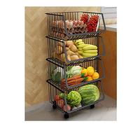 Rolling Kitchen Organizer Cart with Wire Baskets, Multi-Layer Storage Rack Trolley on Wheels for Pantry, Laundry, Bathroom