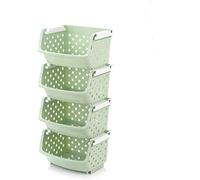 Rolling Kitchen Organizer Cart with Wire Baskets, Multilayer Fruit Vegetable Storage Rack, Plastic Tray Stand Shelf for Fresh Produce, Space-Saving