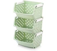 Rolling Kitchen Organizer Cart with Wire Baskets, Multilayer Fruit Vegetable Storage Rack, Plastic Tray Stand Shelf for Fresh Produce, Space-Saving