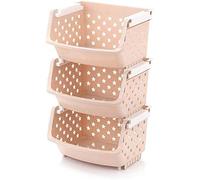 Rolling Kitchen Organizer Cart with Wire Baskets, Multilayer Fruit Vegetable Storage Rack, Plastic Tray Stand Shelf for Fresh Produce, Space-Saving