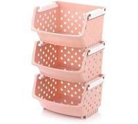 Rolling Kitchen Organizer Cart with Wire Baskets, Multilayer Fruit Vegetable Storage Rack, Plastic Tray Stand Shelf for Fresh Produce, Space-Saving