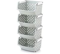 Rolling Kitchen Organizer Cart with Wire Baskets, Multilayer Fruit Vegetable Storage Rack, Plastic Tray Stand Shelf for Fresh Produce, Space-Saving