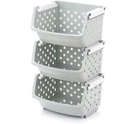 Rolling Kitchen Organizer Cart with Wire Baskets, Multilayer Fruit Vegetable Storage Rack, Plastic Tray Stand Shelf for Fresh Produce, Space-Saving