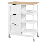 Rolling Kitchen Storage Cart on WheelsWhite Kitchen Island with Solid Wood Top Drawers & 3 Removable ShelvesVersatile Bar Cart for Home Organization