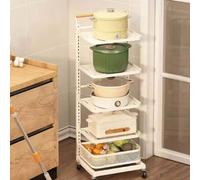 Rolling Kitchen Storage Cart White - 5 Boards & 1 Basket for Fruits & Vegetables PantrySpace-Saving Kitchen Trolley Modern Home Storage Solution.
