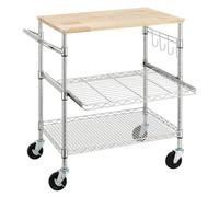 Rolling Kitchen Storage Cart with Wooden Top Multifunctional Trolley on Wheels Kitchen Island Shelf with Slide-Out Storage for Easy Mobility and nization