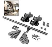 Rolling Ladder Hanging Rail, Complete Set Retractable Hardware + 1.0-6.1m Extension Rail (No Ladder), Mobile Round Tube Ladder Rails for Bookcase