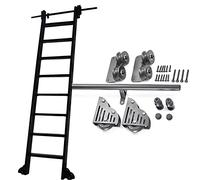 Rolling Ladder Hardware 3.3ft-20ft Rolling Library Ladder Rails Kit, Black Steel Round Tube Mobile Ladder Tracks With Floor Roller Wheels (No Ladder) (Size : 3.3ft/100cm Track Kit)