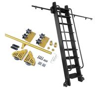 Rolling Ladder Hardware Kit - 100cm~732cm Library Sliding Roller Kit Track/Rail (No Ladders), Floor Wheels with Brakes, Gold(8ft/244cm Track kit)