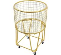 Rolling Laundry Basket Cart With Wheels, Metal Hamper Organizer For Clothes Storage, Ideal For Living Room, Bathroom, Closet, Portable Laundry Solution Gold Round