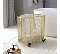 Rolling Laundry Basket on Wheels - Metal Storage Cart for Yoga Mats & Laundry - Stylish Gold Basket for Easy Organization and Mobility