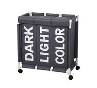 Rolling Laundry Basket Organizer 3 Grid Large Hamper Bin Waterproof Bags For Dirty Clothes Storage Box On Wheels(Dark gray)