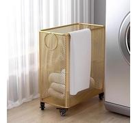 Rolling Laundry Hamper Cart, Openwork Rectangle Laundry Basket, Large Capacity, Colorfast, No Burrs, Ideal for Bathrooms, Laundry Rooms, and Bedrooms(Gold,L)