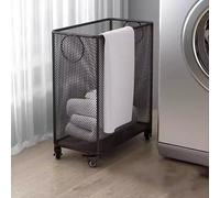 Rolling Laundry Hamper Cart, Openwork Rectangle Laundry Basket, Large Capacity, Colorfast, No Burrs, Ideal for Bathrooms, Laundry Rooms, and Bedrooms(Black,L)