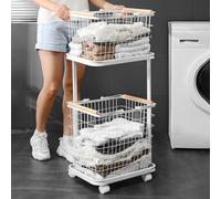 Rolling Laundry Hamper with Wheels, 2 Tier Design, Removable Baskets for Efficient Clothes Sorting and Storage in Laundry Room