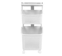 Rolling Laundry Hamper with Wheels | 4 Wheel Storage Basket Organizer for Home/Kitchen/Bathroom | Stackable Shelf for Clothes, Bedding & Toys (2 Layer)