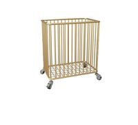 Rolling Laundry Hamper With Wheels, Metal Mesh Laundry Basket, No Assembly Required, Breathable Dirty Clothes Storage Cart For Bathroom, Bedroom, Laundry Room, Black/Gold, Large Capacity