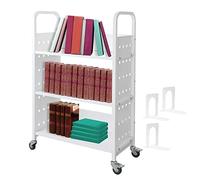 Rolling Library Book Cart with 4 Lockable Wheels 200LBS Capacity Single Sided L-Shaped Mobile Book for Home Office and School White (49.2"x29.5"x13.8")