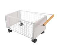 Rolling Library Book Cart with Wheels and Pull Rod for School Office | White Wood and Iron Construction, Compact Storage Basket, Four Swivel Casters, Raised Sides, for Teachers, Students and Home