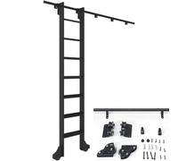 Rolling Library Ladder Hardware Kit,3.3ft to 20ft Mobile Ladder Tracks with Floor Roller Wheels(No Ladder),Black Steel Round Tube Mobile Ladder Tracks,for Bookshelves and Closets(2m)