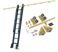 Rolling Library Ladder Hardware Kit (No Ladder), Golden Round Tube Library Sliding Ladder Hardware Rolling Full Set Track Floor Roller with Brake for Home/Indoor/Loft