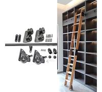 Rolling Library Ladder Hardware Kit, with Floor Roller Multi-use for Loft Stairs/Bookshelf Sliding Ladder Library Track Full Set (No Ladder), Black Steel Round Tube Mobile Ladder Tracks(12ft/366cm Tra