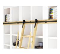 Rolling Library Ladder Hardware Rustic Black Round Tube Sliding Library Hardware Rolling Full Set Track Kit for Home/Indoor/Loft，One Color-5m track kit