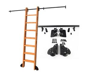 Rolling Library Ladder Sliding Ladder Rail Track Hardware Kit Heavy Duty Slide Rails | Rolling Ladders for Bookshelf Warehouse Bar, Round Tube Carbon Steel (No Ladder) (Size : 6.6ft/200cm T