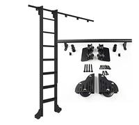 Rolling Library Ladder Track Kit, Sliding Barn Door Hardware Kit, Bar Warehouse Kitchen Sliding Ladder Rail Black Steel Round Tube Mobile Ladder Tracks(12ft/366cm Track kit)