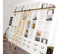 Rolling Library Sliding Ladder Hardware Kit - Sliding Barn Door Track System with Mobile Ladder and Floor Rollers, Rustic Design for Home or Office