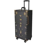 Rolling Lockable Makeup Train Case, Travel Organizer Tool Box with Hair Dryer Holder, Trolley Cosmetic Organizer for Hair Stylist Salon