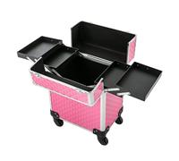 Rolling Makeup Case 2 Tier Professional Travel Cosmetic Trolley Large Storage with Keys Swivel Wheels Salon Barber Traveling Cart Trunk for Make Up Hairstylists Nail Tech