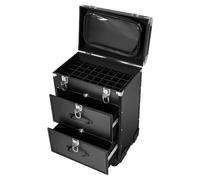 Rolling Makeup Case, 3-Layer Aluminium Alloy Trolley with Locks, Large Cosmetic Organiser, Black, 14.2x9.1x22.8cm, for Nail Art and Hair Styling