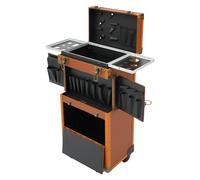 Rolling Makeup Case Lockable Train Stylist Beauty Hair Salon Trolley Suitcase Professional Cosmetic Hairdressing Luggage with Wheels & Dryer Holder & Keys (Plaid)