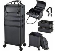 Rolling Makeup Case Makeup Train Case Cosmetic Case with Wheels Makeup Organizer Case with Drawer, Black, Professional