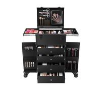 Rolling Makeup Case Organizer Travel Professional Hairdressing Tool Organiser Box Brushes Holder Beauty Box,with Clear Storage Bag,for Manicurists, Hairstylists, Beauticians, Artists,Black