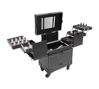 Rolling Makeup Train Case, Lockable Cosmetic Trolley with Mirror & Swivel Wheels, Large Storage Traveling Cart Trunk for Nail Technicians & Hairstylists