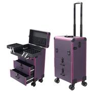 Rolling Makeup Train Case, Make Up Trolley on Wheels Make Up Box, Nail Polish Storage and 2 Drawers