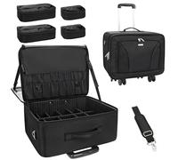 Rolling Makeup Train Case,Professional Cosmetics Beauty Hairdresser Bag with Shoulder Strap, A Blacka, Four Detachable Universal Wheels