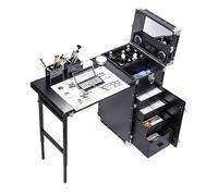 Rolling Manicure Table, Mobile Nail Tech Workstation with 4 Wheels, Makeup Train Case w/Mirror, Manicure Desk for Salon, Nail Salons, Makeup Rooms (Black)