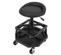 Rolling Mechanic Stool, 150kg Capacity Heavy Duty Workshop Stool with Padded Seat & Backrest, 360° Swivel Garage/Shop Seat with Double Mesh Frame Tool Tray, 23-30cm Adjustable Height for Auto Repair