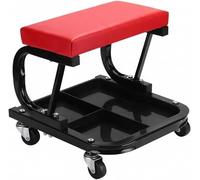 Rolling Mechanic Stool with Tool Tray Padded Vinyl Seat Steel Workshop Garage Creeper 4 Swivel Casters Trolley for Car Repair Maintenance DIY