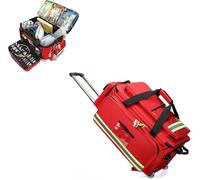 Rolling Medical Bag, Red Oxford Emergency Backpack with Detachable Trolley, Large Capacity First Aid Responder Trauma Bag, Multiple Compartments, 66x45x35 cm, for Healthcare Professionals (Red)