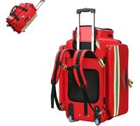 Rolling Medical Bag with Detachable Trolley, Large Capacity First Aid Kit with Compartments, Adjustable Shoulder Strap,Trauma Bag Empty Ideal for Doctors and Nursing Students(Red)