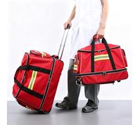 Rolling Medical Bag with Wheels, Professional First Aid Bag, Detachable Pull-Rod Emergency Box, Large Storage for EMT Supplies, with Compartments for EMS,Home Health Nurses,Doctors Red