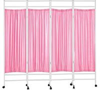 Rolling Medical Privacy Screen Folding, 3/4/5/6 Panel Temporary Room Partition Wall Fencing With Wheels, For Beauty Salon Hospital Clinic Ward, Metal Iron F(Size:4 Panels-W200cm(78.7in),Color:Pink)