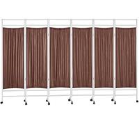 Rolling Medical Privacy Screen Folding, 3/4/5/6 Panel Temporary Room Partition Wall Fencing With Wheels, For Beauty Salon Hospital Clinic Ward, Metal Iron F(Size:6 Panels-W300cm(118.1in),Color:Brown)